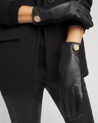 Chico's Accessories Leather Button Detail Gloves