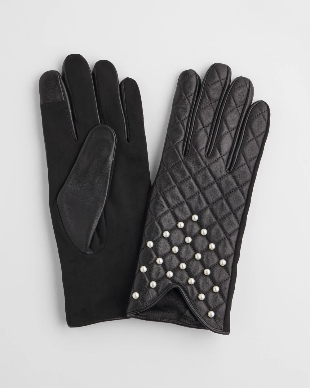 Chico's Accessories Leather Pearl Quilted Gloves