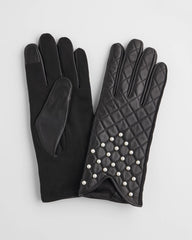Chico's Accessories Leather Pearl Quilted Gloves