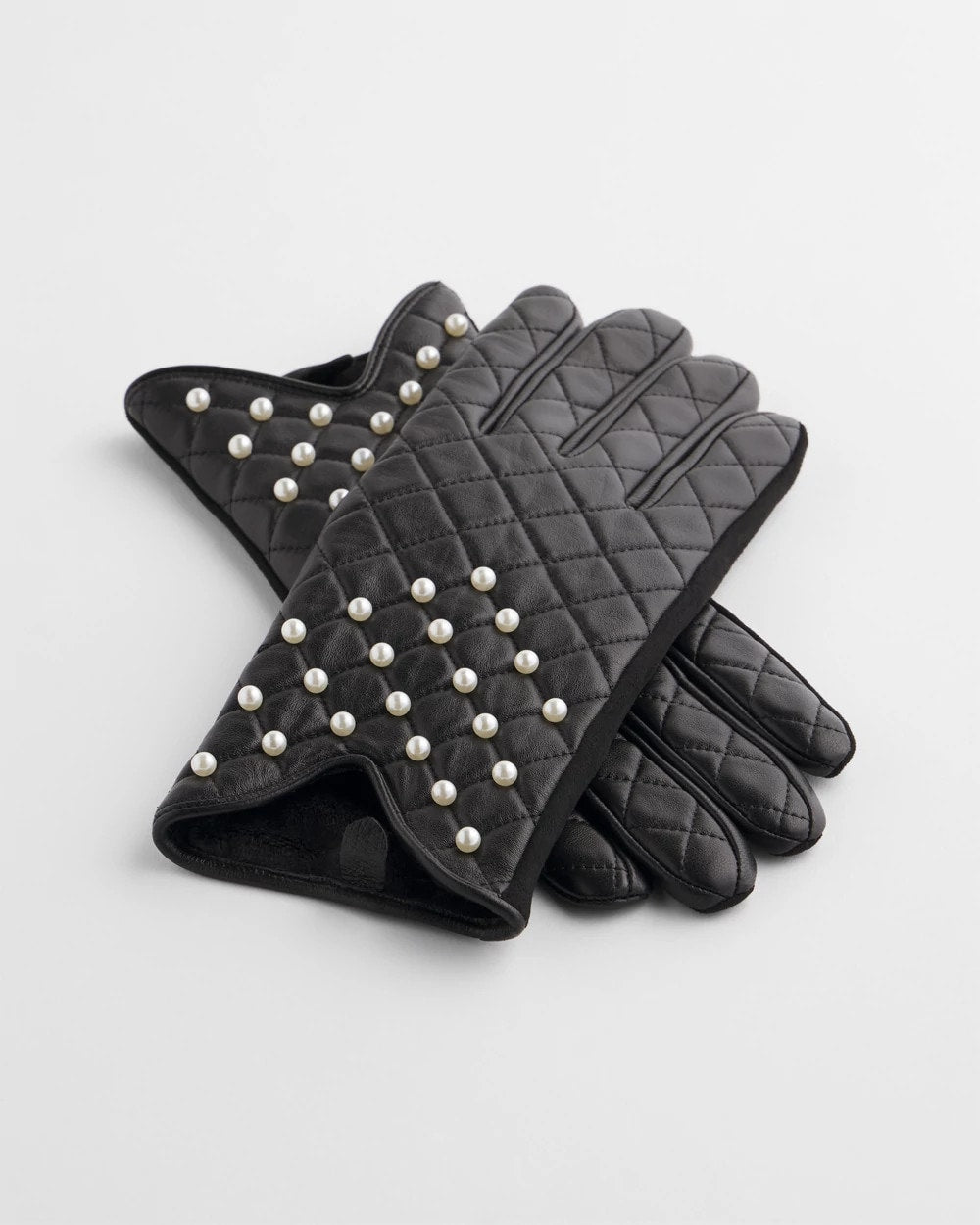 Chico's Accessories Leather Pearl Quilted Gloves