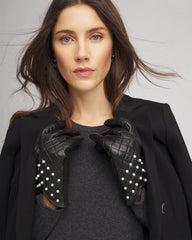 Chico's Accessories Leather Pearl Quilted Gloves