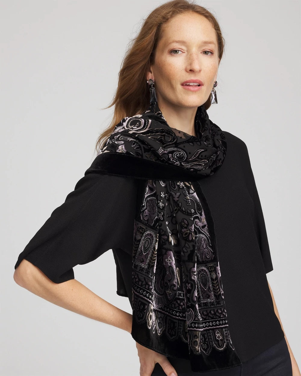 Chico's Accessories Velvet Burnout Oblong Scarf