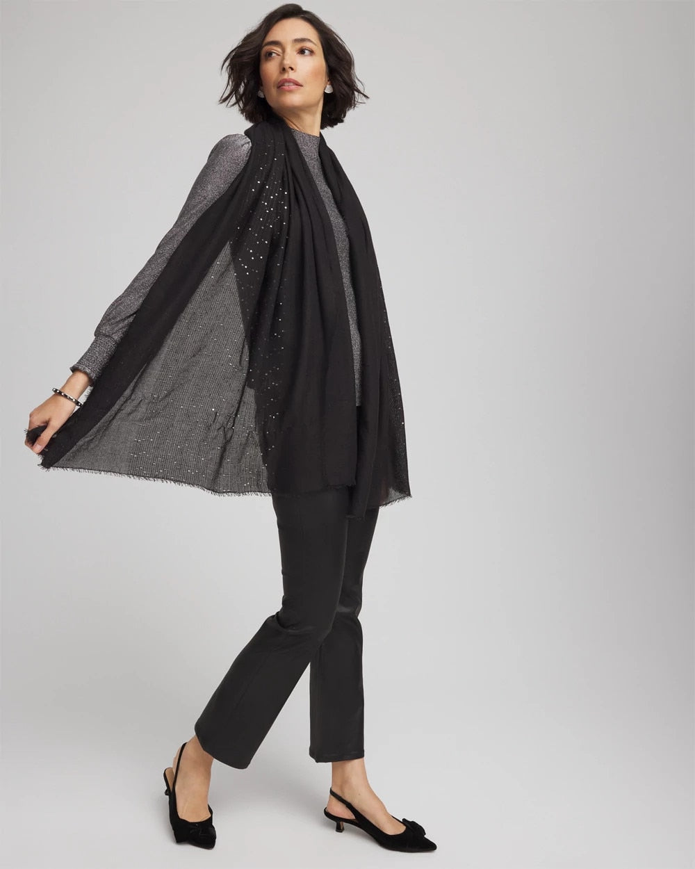 Chico's Accessories Metallic Stripe Oblong Scarf