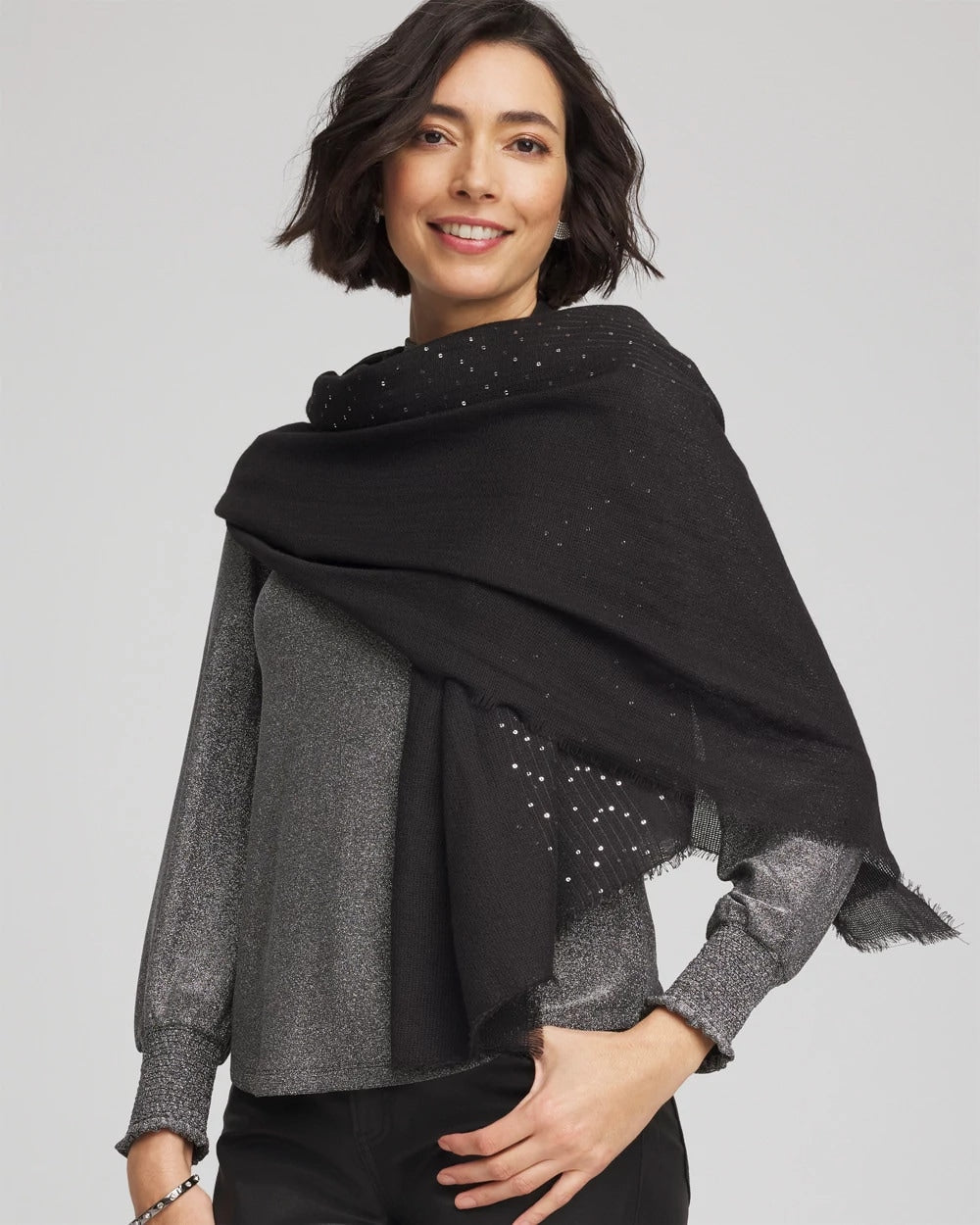 Chico's Accessories Metallic Stripe Oblong Scarf