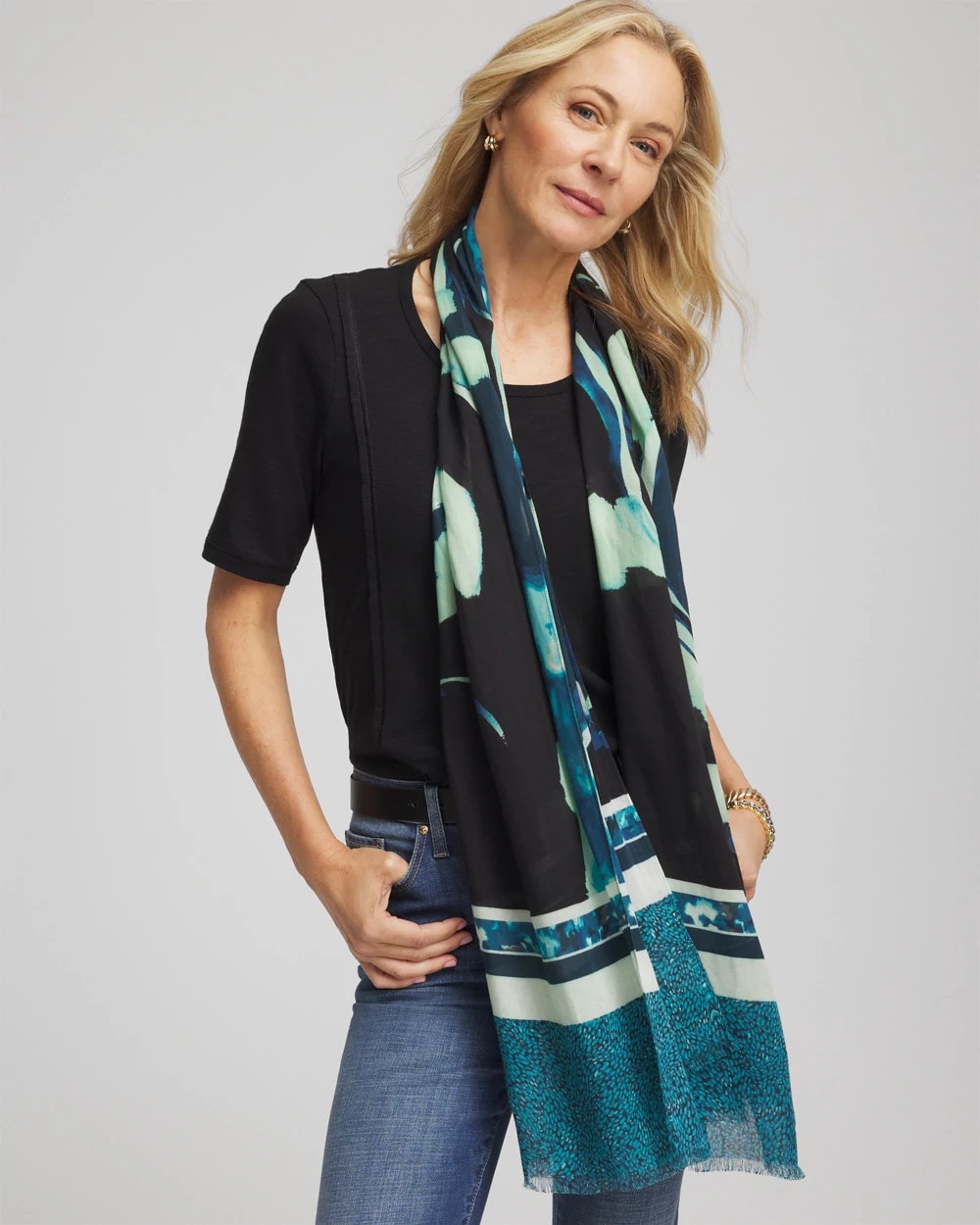Chico's Accessories Glacier Colorblock Oblong Scarf