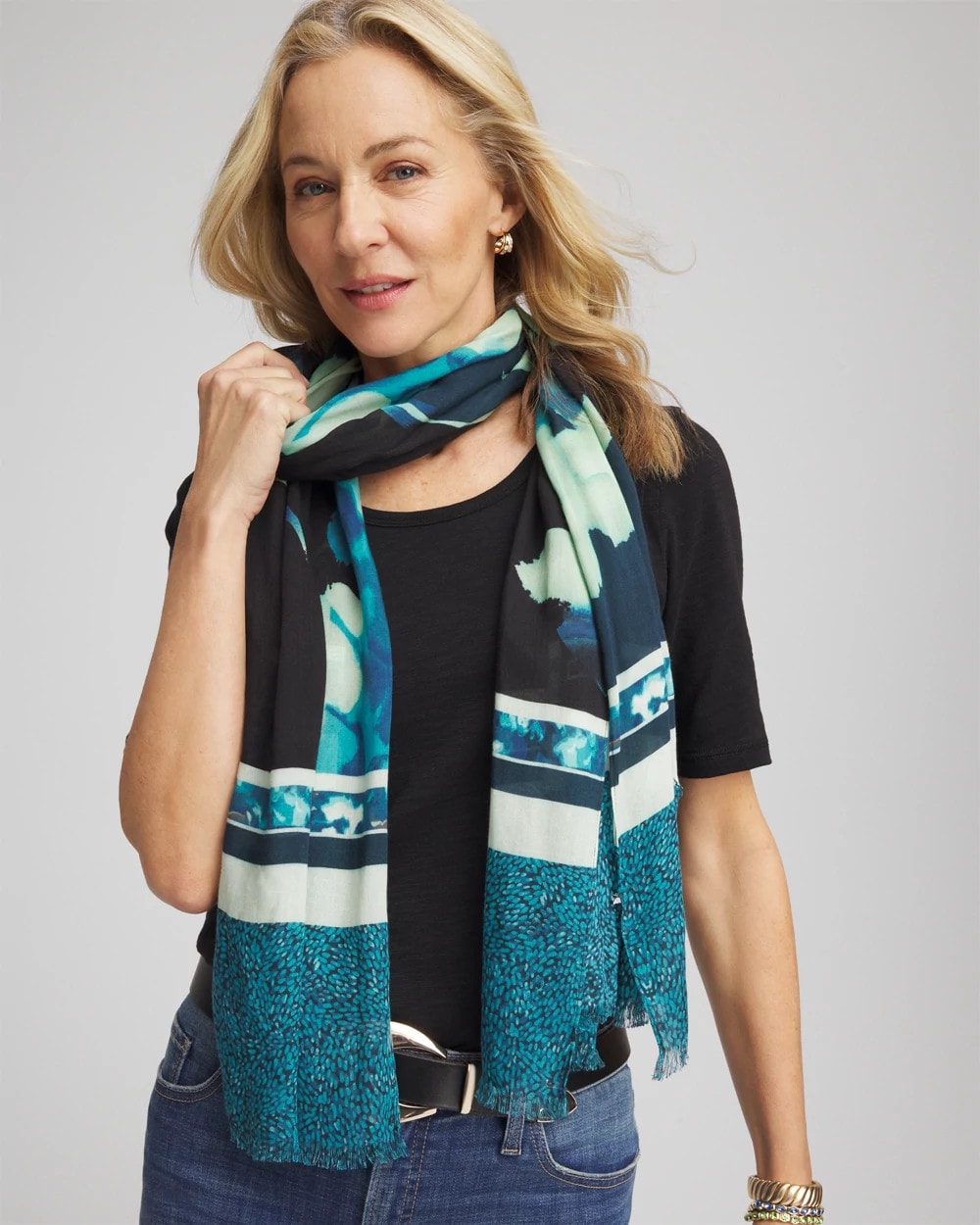 Chico's Accessories Glacier Colorblock Oblong Scarf
