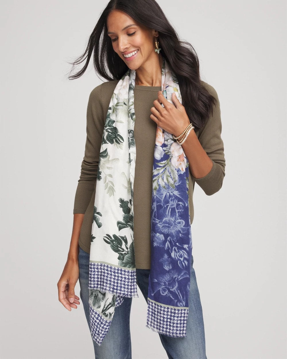 Chico's Accessories Colorblock Floral-Print Oblong Scarf