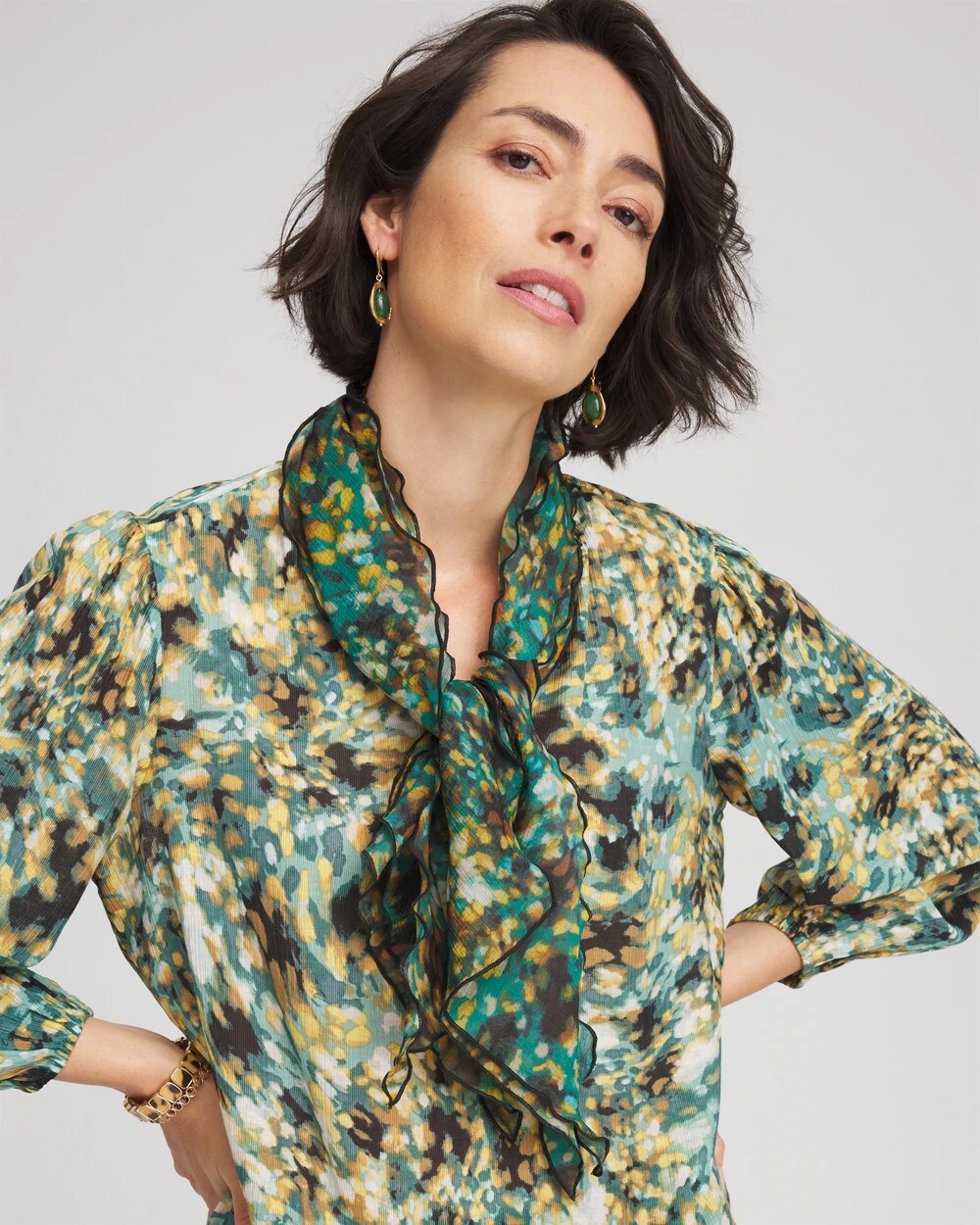 Chico's Accessories Printed Woven Ruffled Neck Scarf