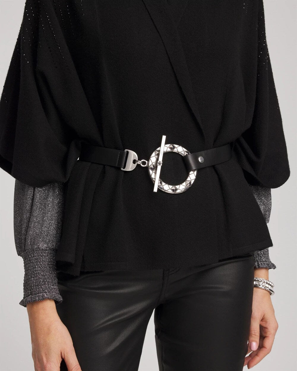 Chico's Accessories Silver Toggle Trouser Belt
