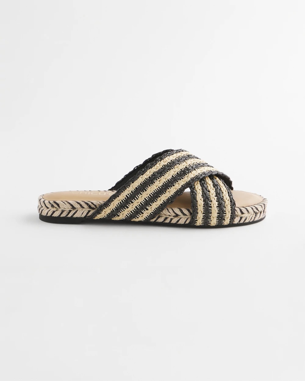 Chico's Accessories Striped Raffia Cross-Strap Slide Sandal