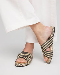 Chico's Accessories Striped Raffia Cross-Strap Slide Sandal