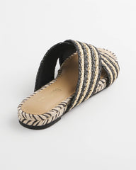 Chico's Accessories Striped Raffia Cross-Strap Slide Sandal