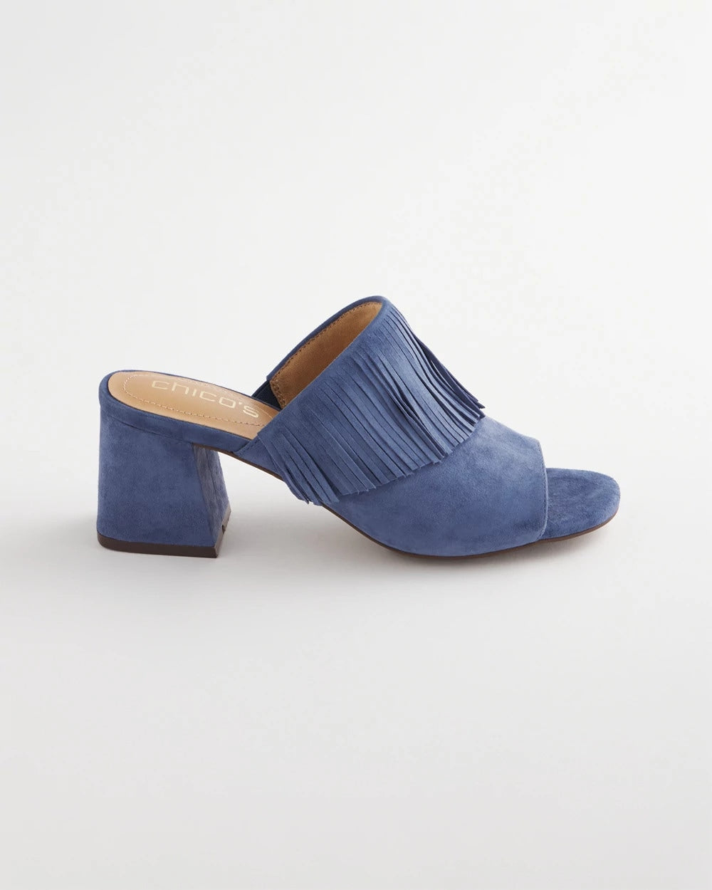 Chico's Accessories Blue Lotus Suede Fringe Block Heels