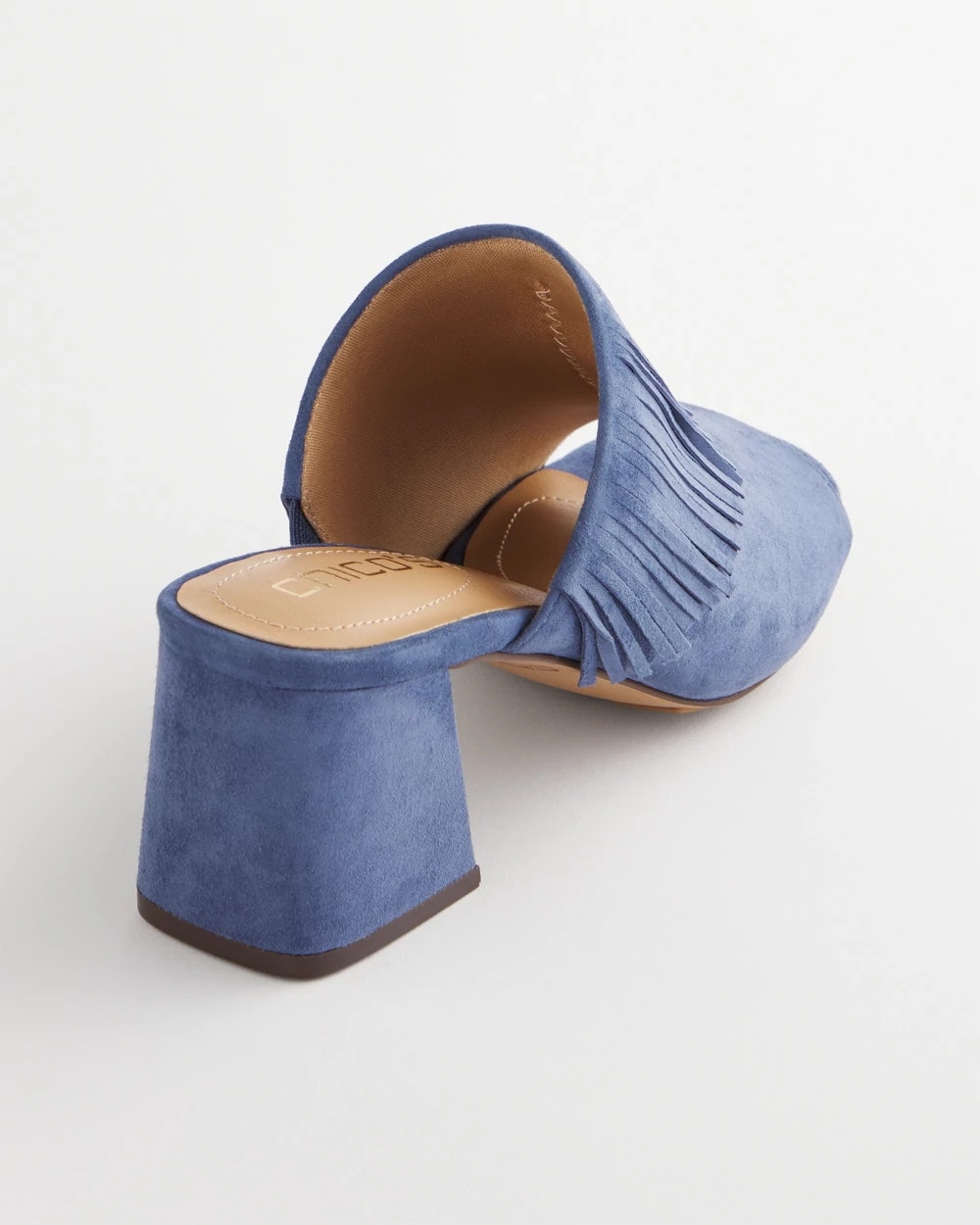 Chico's Accessories Blue Lotus Suede Fringe Block Heels