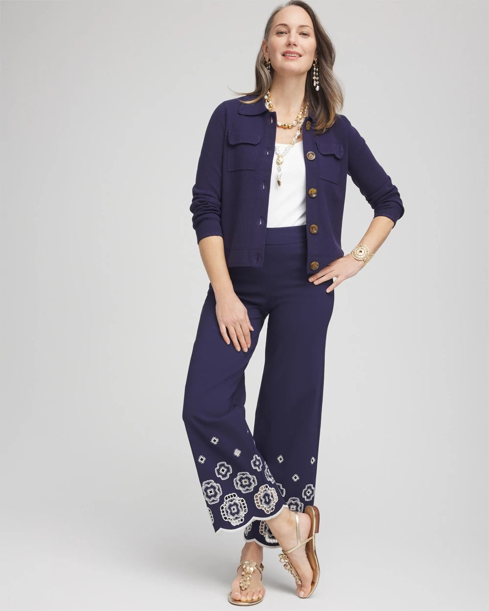 Chico's Petites Petite Brigitte™ 180 Embroidered Wide-Leg Cropped Pants