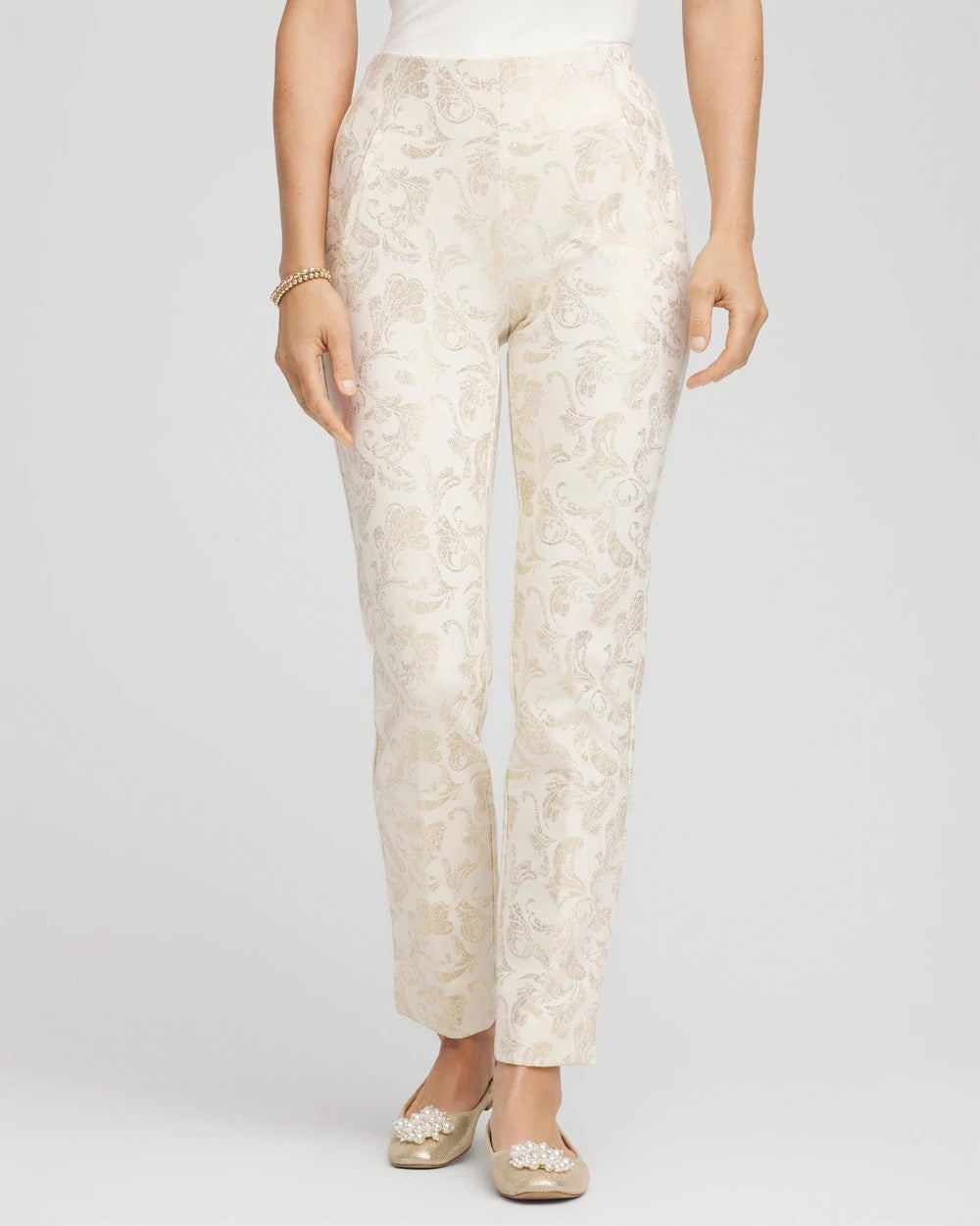 Chico's Petites Petite Juliet Golden Foiled Slim Ankle Pants