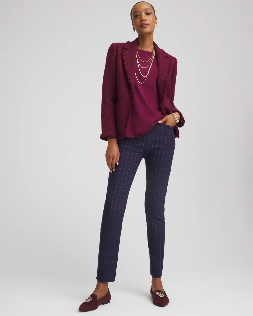 Chico's Petites Petite Pinstriped Brigitte™ Slim Pull-On Ankle Pants