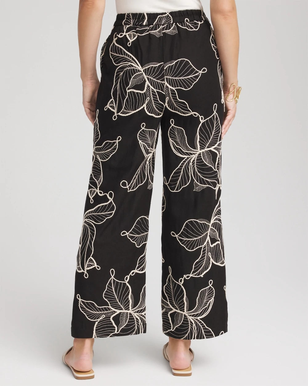 Chico's Petites Petite Embroidered Wide-Leg Cropped Pants