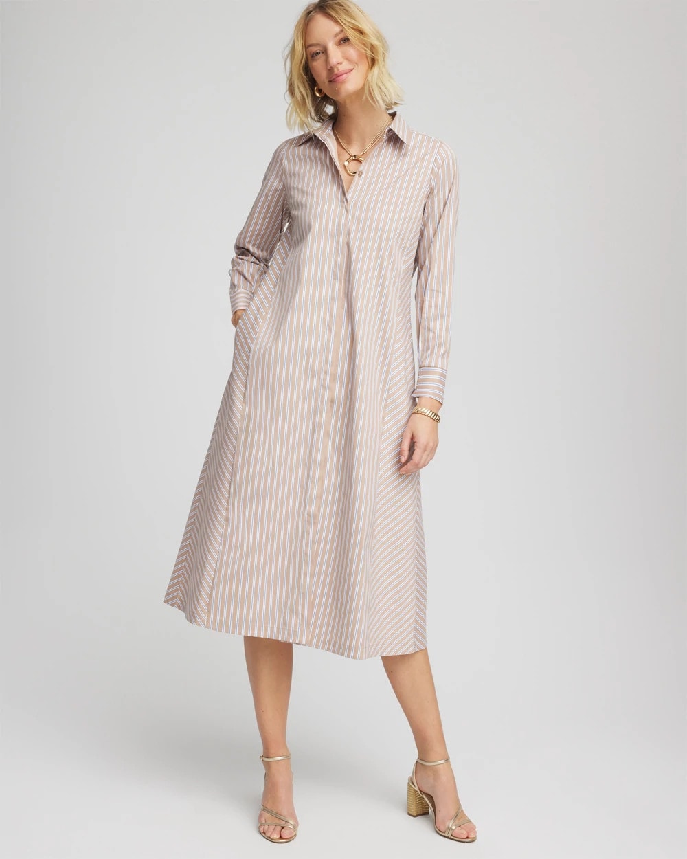 Chico's Petites Petite Vanilla Chai Striped Shirtdress