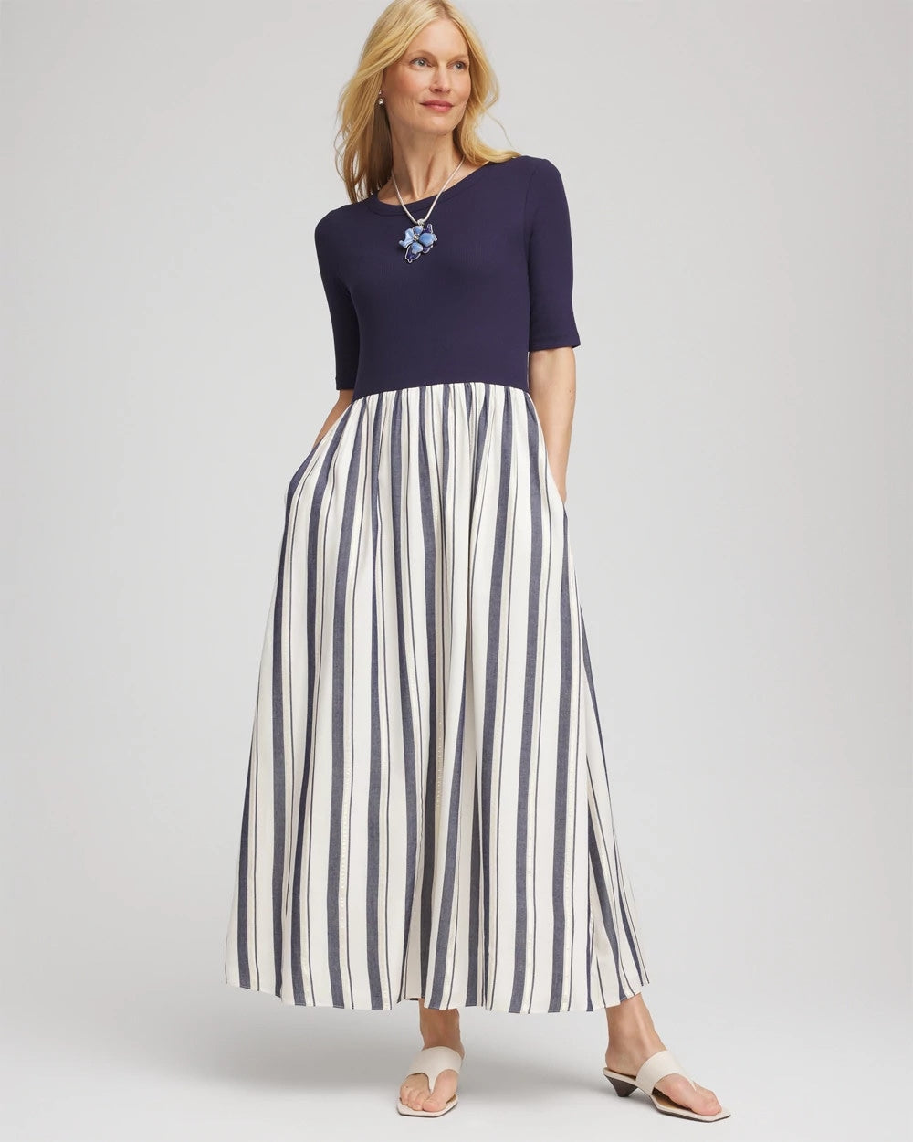 Chico's Petites Petite Mixed Metallic Striped Maxi Dress