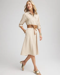 Chico's Petites Twill Belted Midi Shirtdress