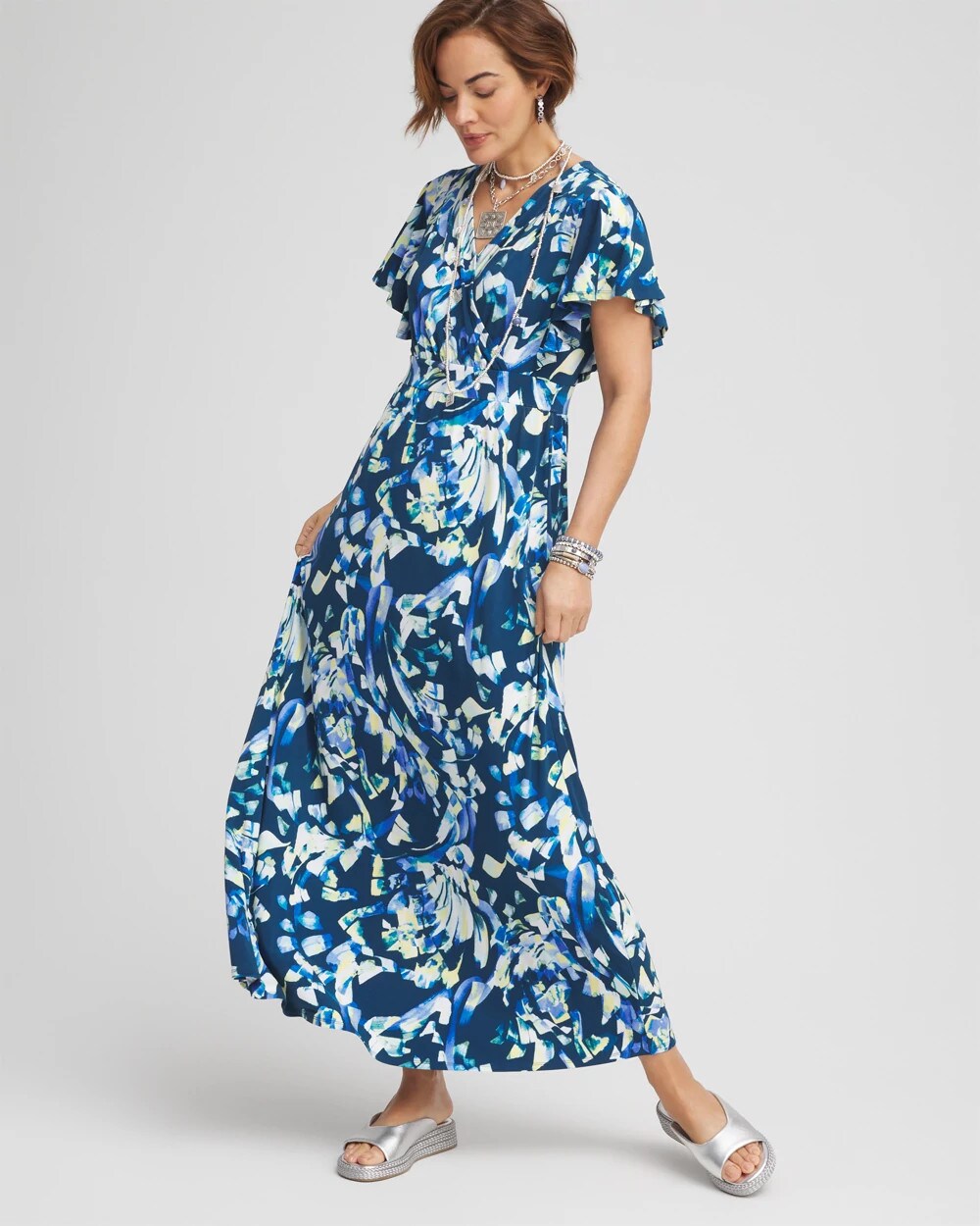 Chico's Petites Petite Flutter Sleeved Jersey Maxi Dress