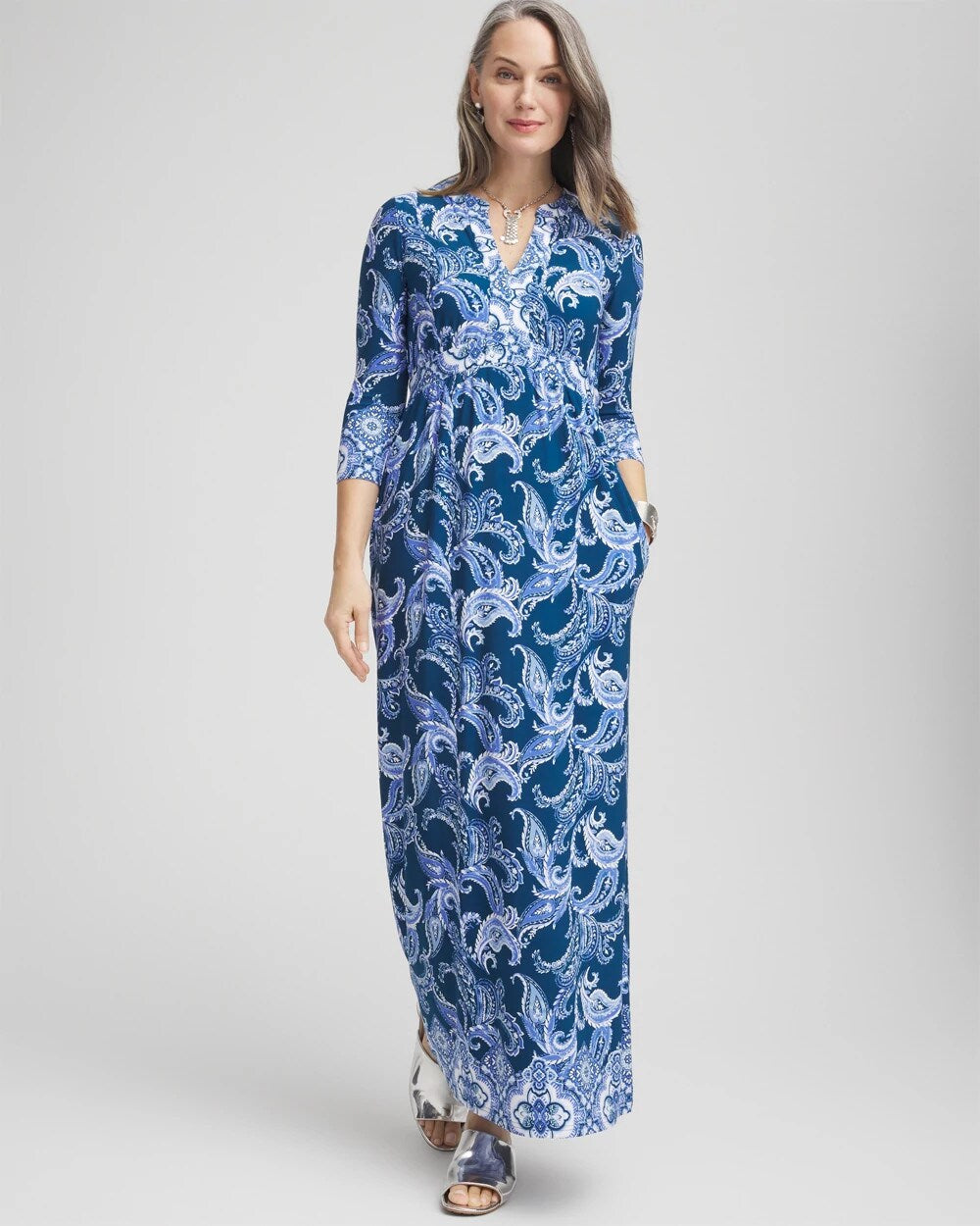 Chico's Petites Petite Long Sleeved Jersey Maxi Dress