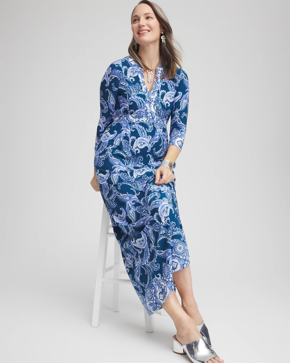 Chico's Petites Petite Long Sleeved Jersey Maxi Dress
