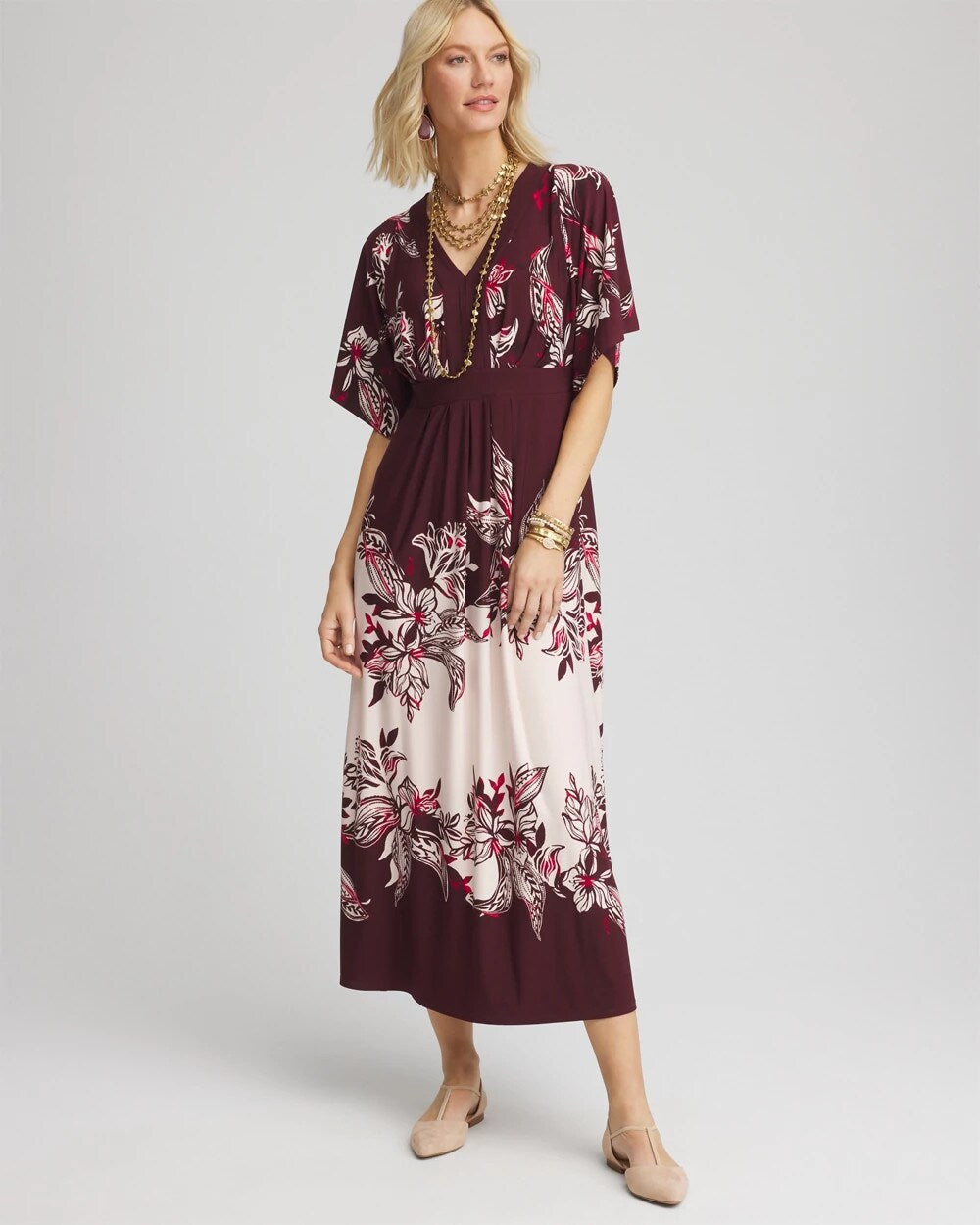 Chico's Petites Petite Floral Flutter-Sleeve Maxi Dress