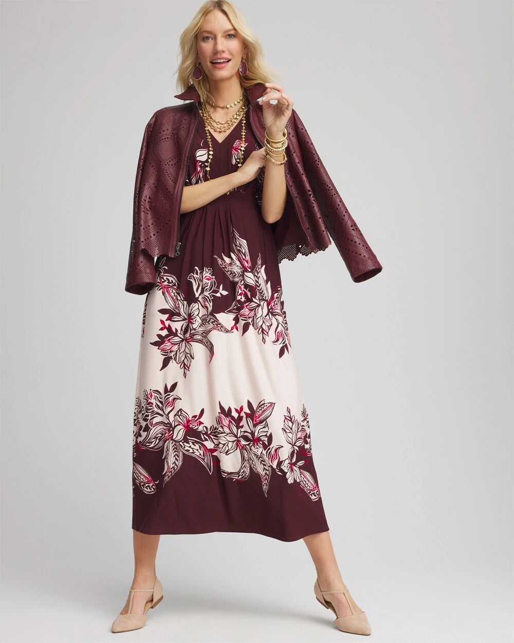 Chico's Petites Petite Floral Flutter-Sleeve Maxi Dress