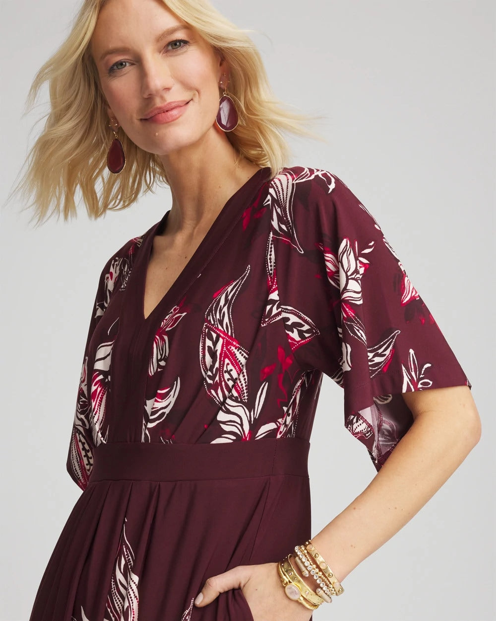 Chico's Petites Petite Floral Flutter-Sleeve Maxi Dress
