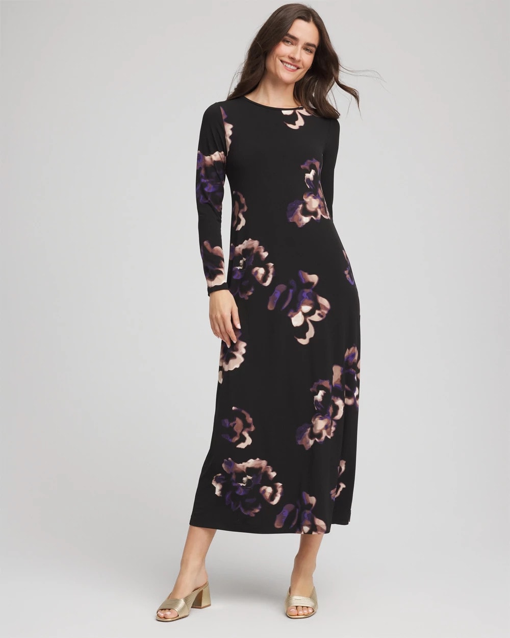 Chico's Petites Petite Floral Boatneck Column Maxi Dress