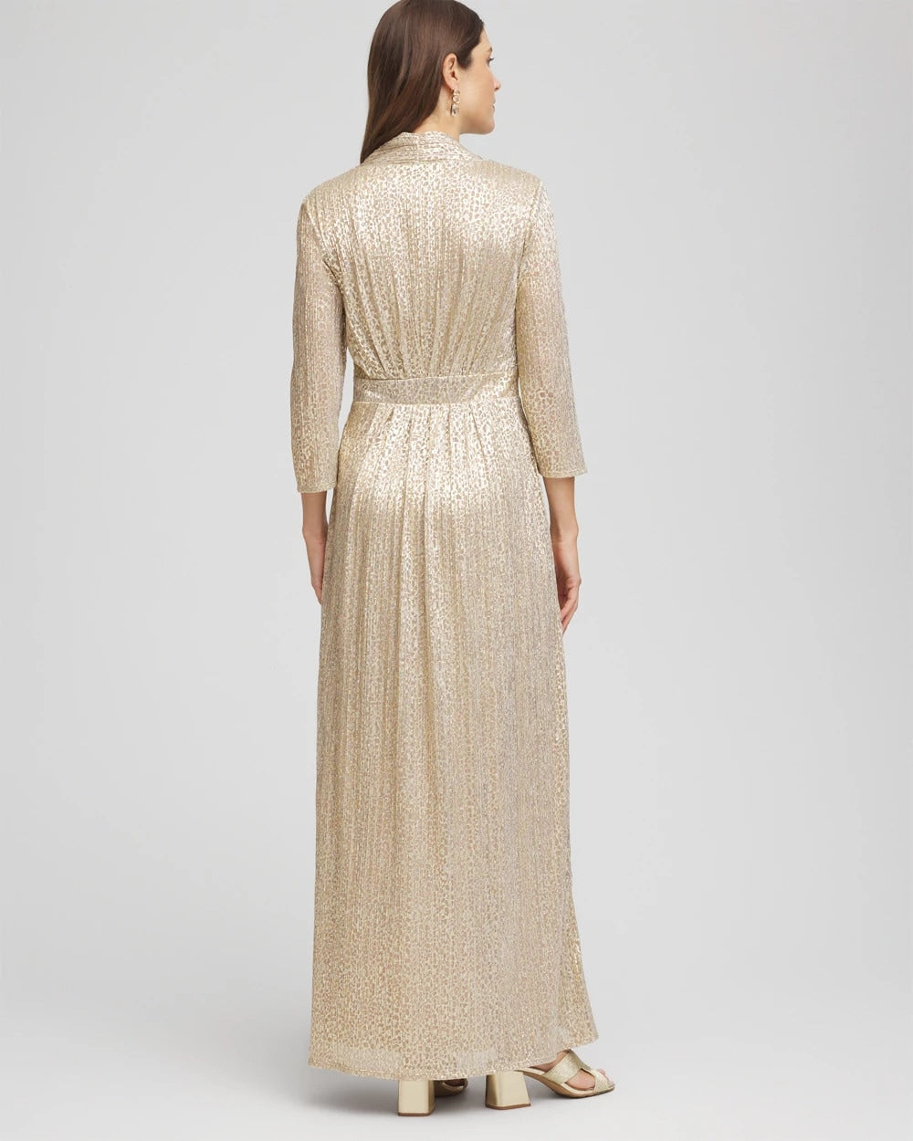 Chico's Petites Petite Metallic Knit Pleated Maxi Dress