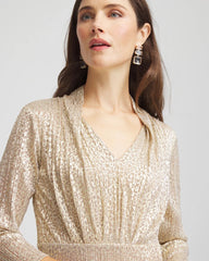 Chico's Petites Petite Metallic Knit Pleated Maxi Dress