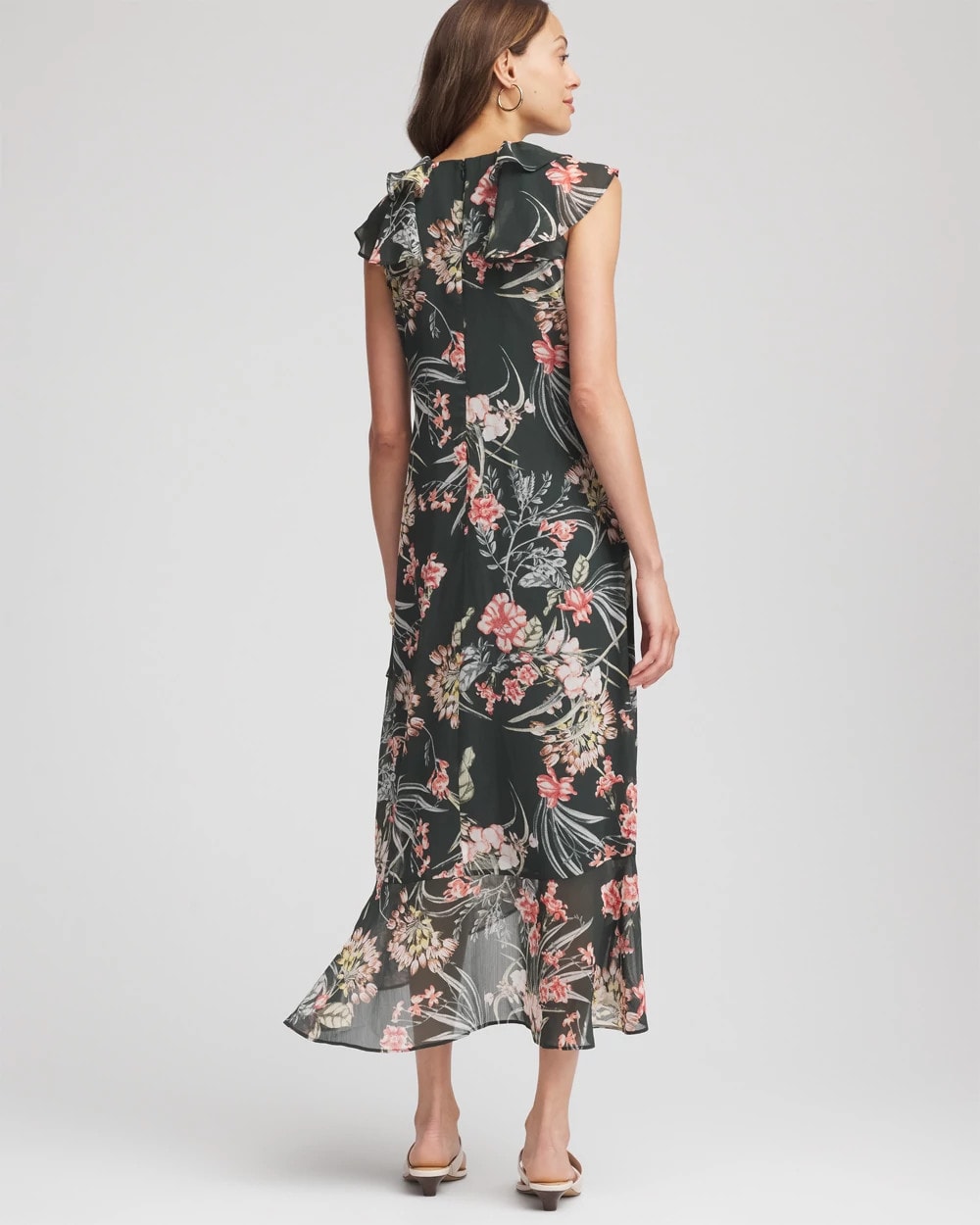 Chico's Petites Petite Floral Ruffle-Trim Chiffon Dress