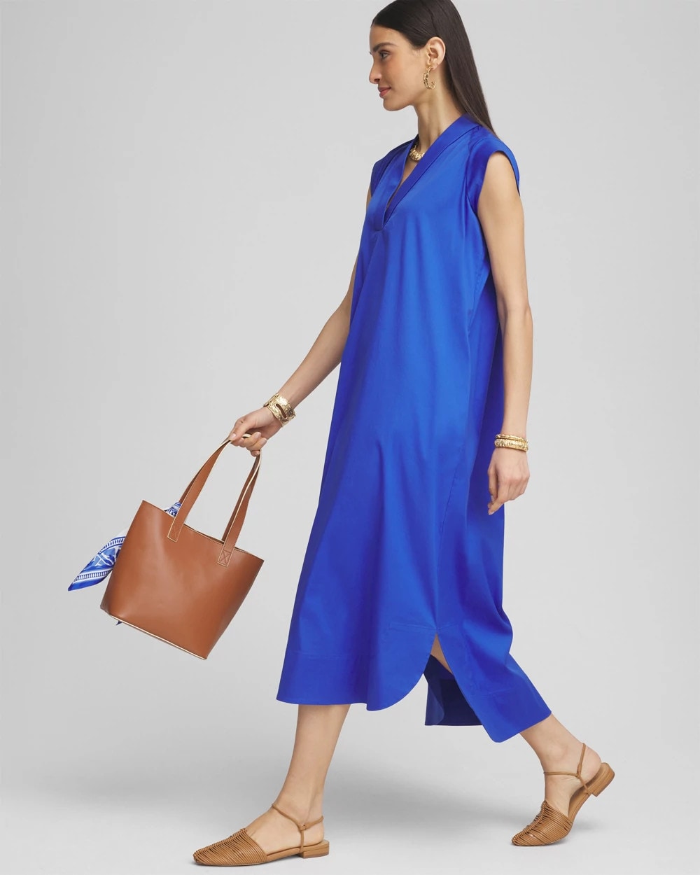 Chico's Petites Petite Popover Poplin Maxi Dress