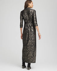 Chico's Petites Petite Foiled Knit Pleated Maxi Dress