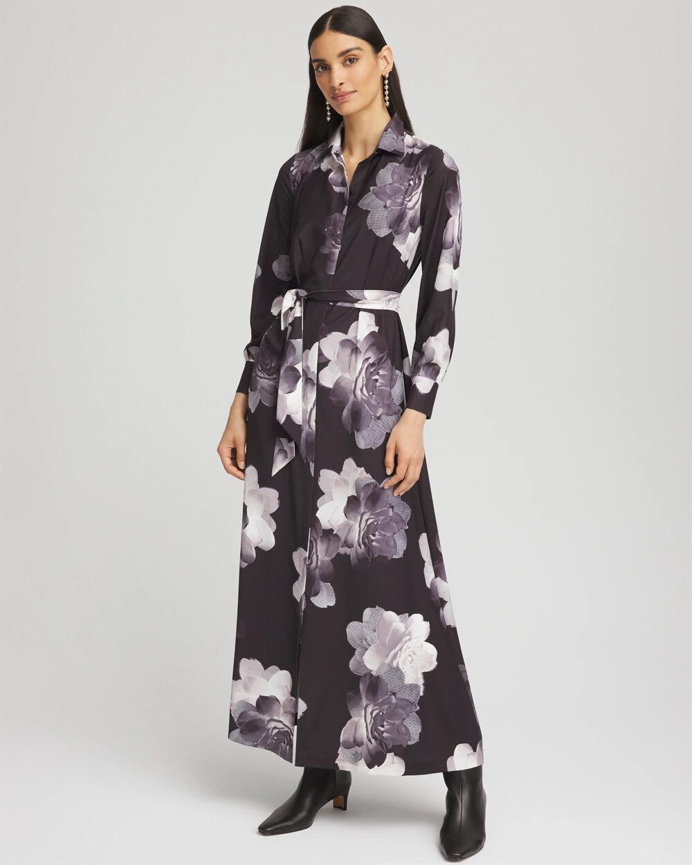 Chico's Petites Petite Floral Print Maxi Shirt Dress