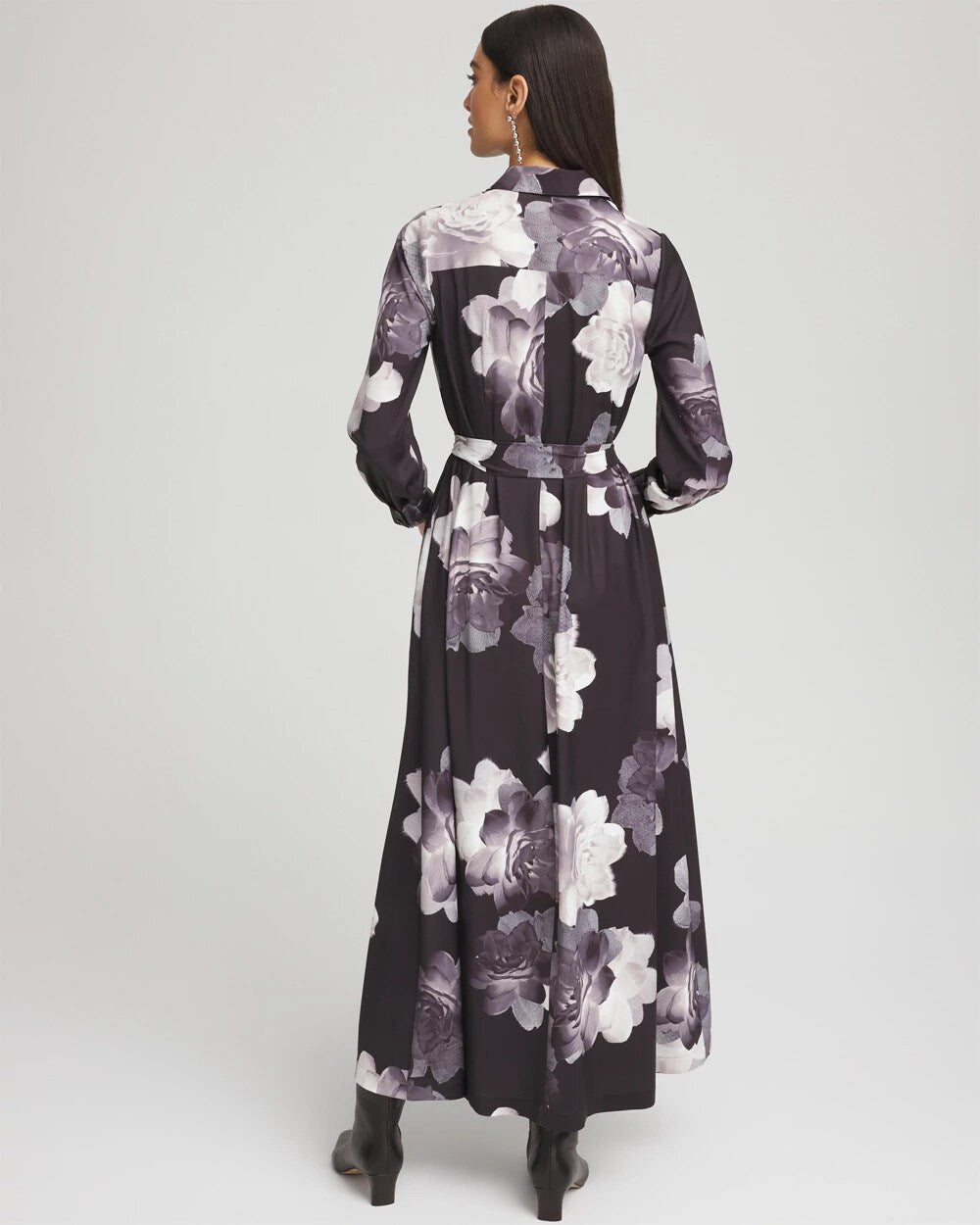 Chico's Petites Petite Floral Print Maxi Shirt Dress