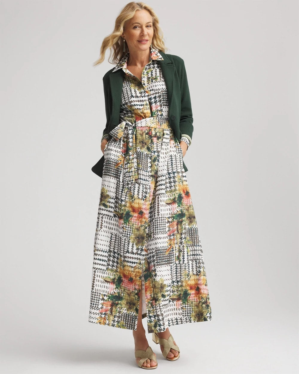 Chico's Petites Petite Artisanal Floral Print Maxi Shirtdress