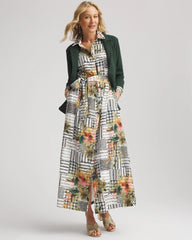 Chico's Petites Petite Artisanal Floral Print Maxi Shirtdress