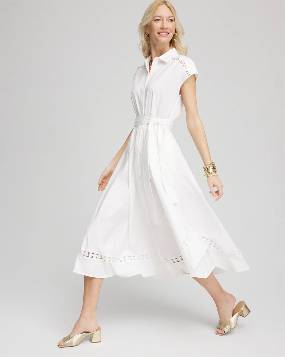 Chico's Petites Petite Poplin Circle Trim Maxi Shirtdress