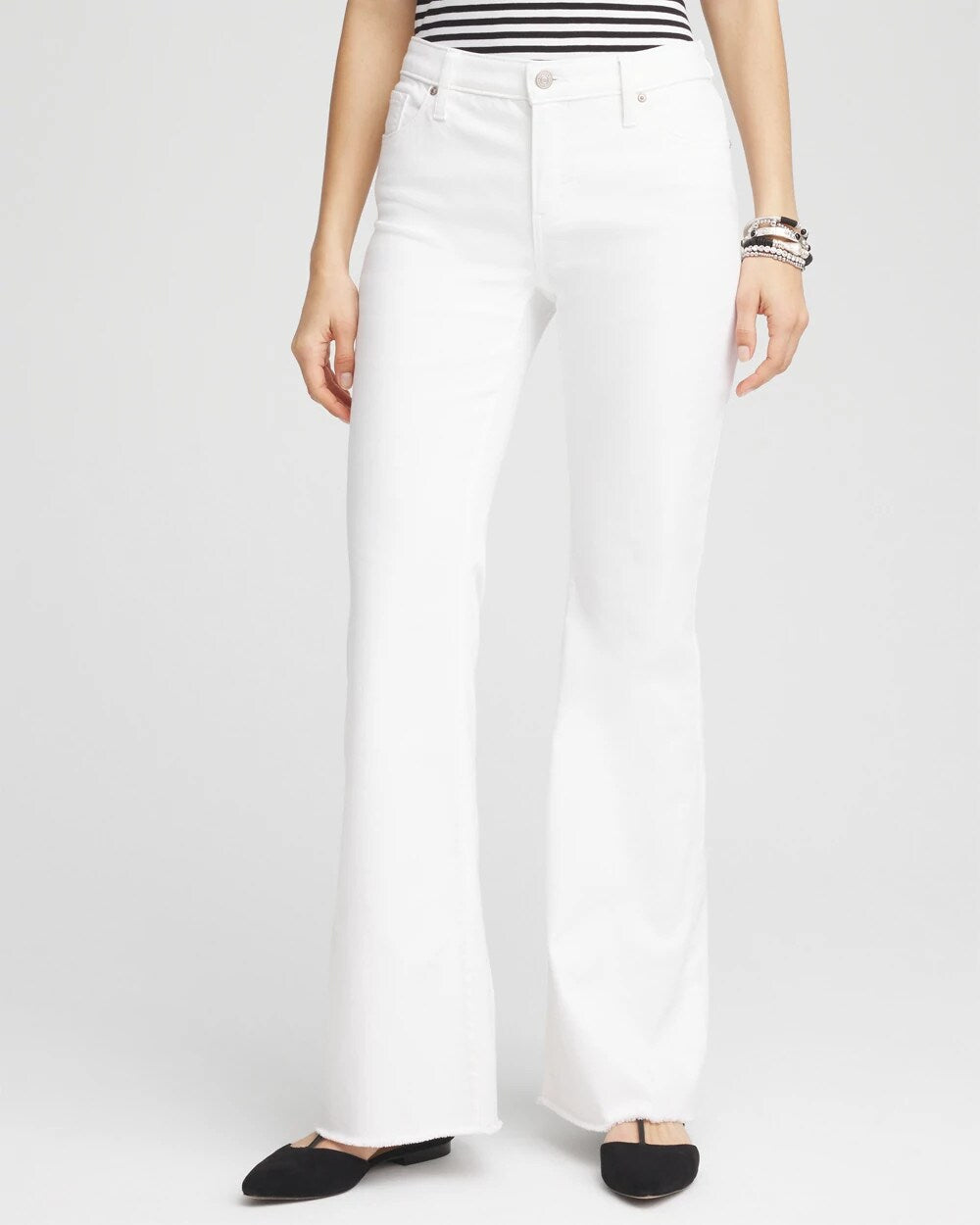 Chico's Petites Petite Girlfriend No Stain Frayed Flared Jeans