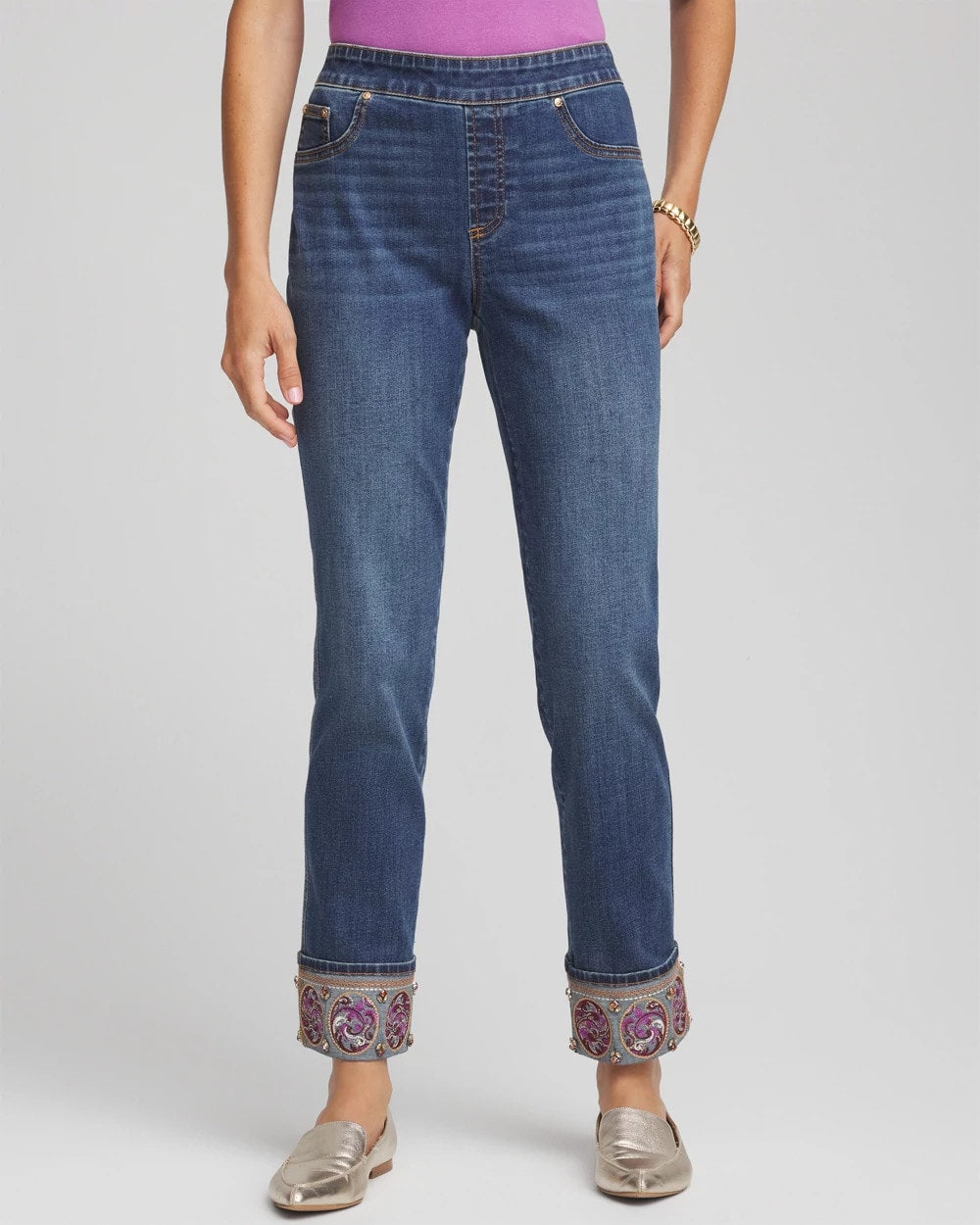 Chico's Petites Petite Embellished Pull-On Slim Ankle Jeggings