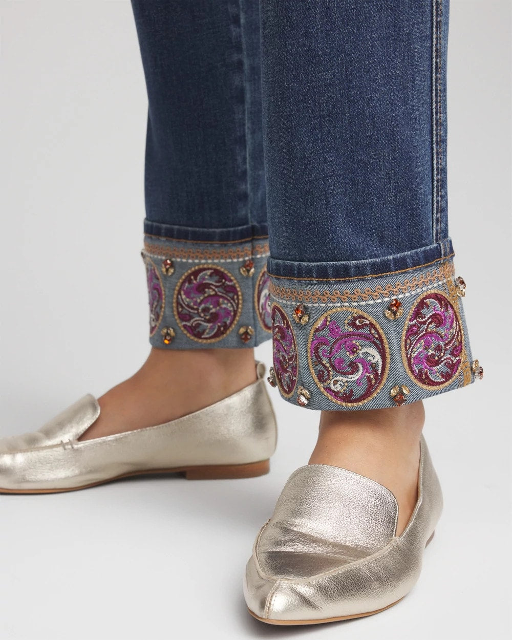 Chico's Petites Petite Embellished Pull-On Slim Ankle Jeggings