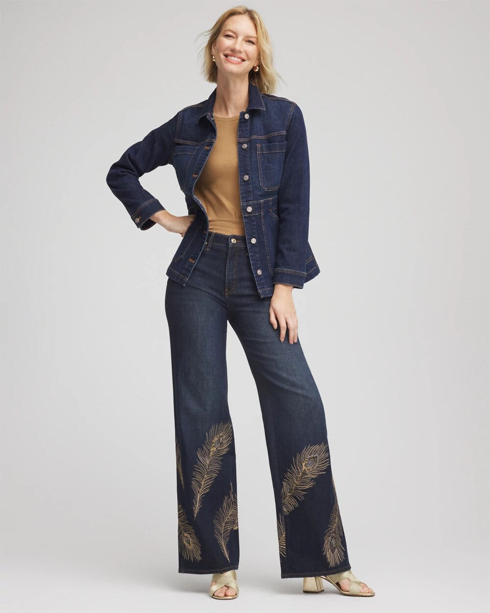 Chico's Petites Petite Embellished High-Rise Wide-Leg Jeans