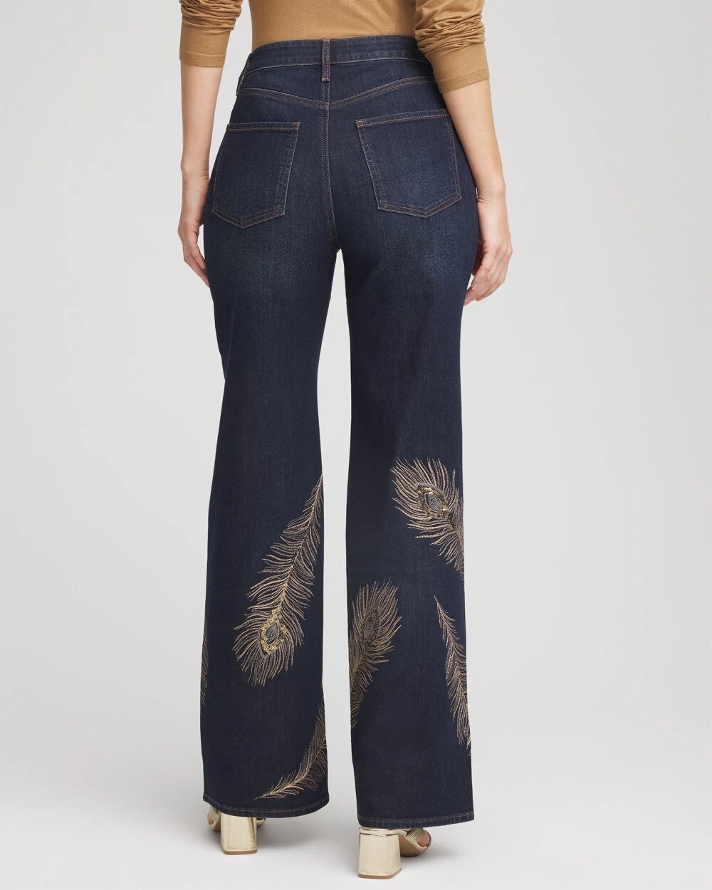 Chico's Petites Petite Embellished High-Rise Wide-Leg Jeans