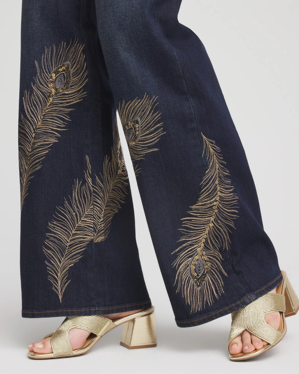 Chico's Petites Petite Embellished High-Rise Wide-Leg Jeans