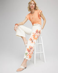 Chico's Petites Petite Floral High-Rise Wide-Leg Cropped Jeans