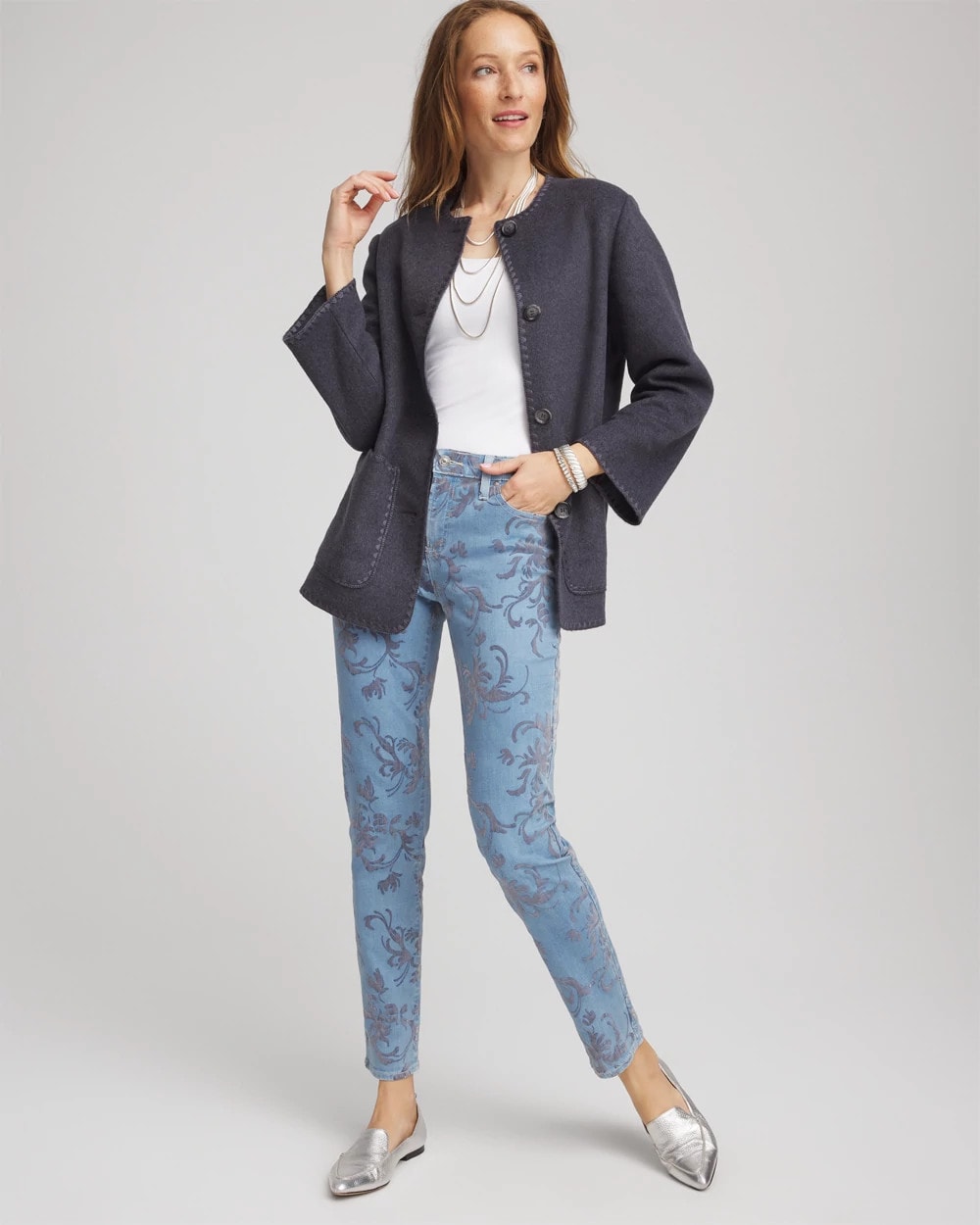 Chico's Petites Petite Girlfriend Slim Ankle Flocked Jeans